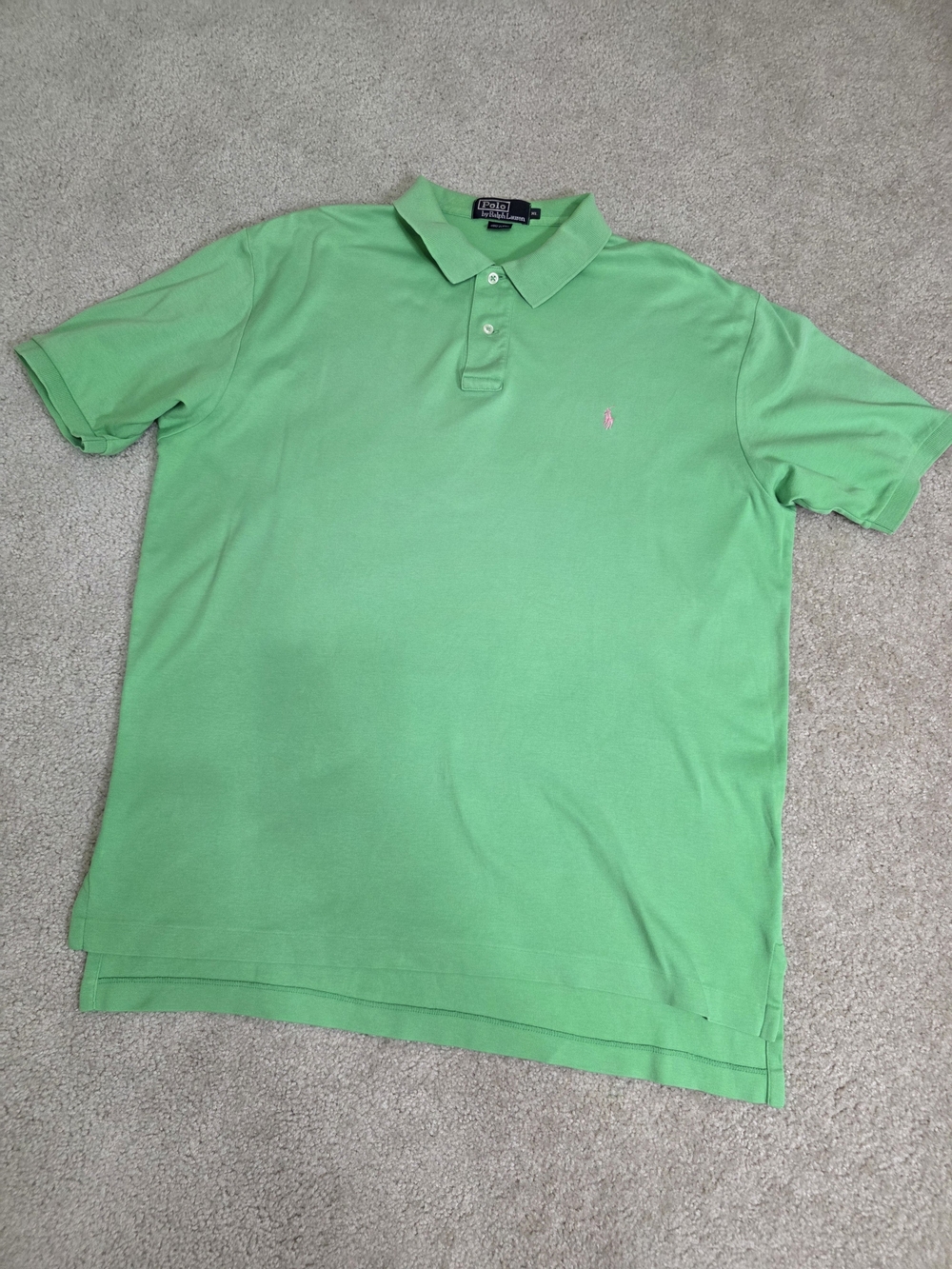 Ralph Lauren Polo Shirt in Bright Green with Pink Logo XL